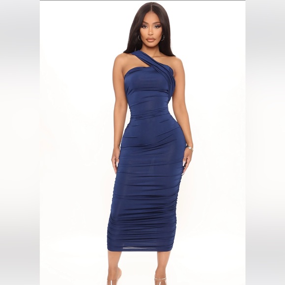 Tessa Ruched Midi Dress- Navy - Picture 3 of 5